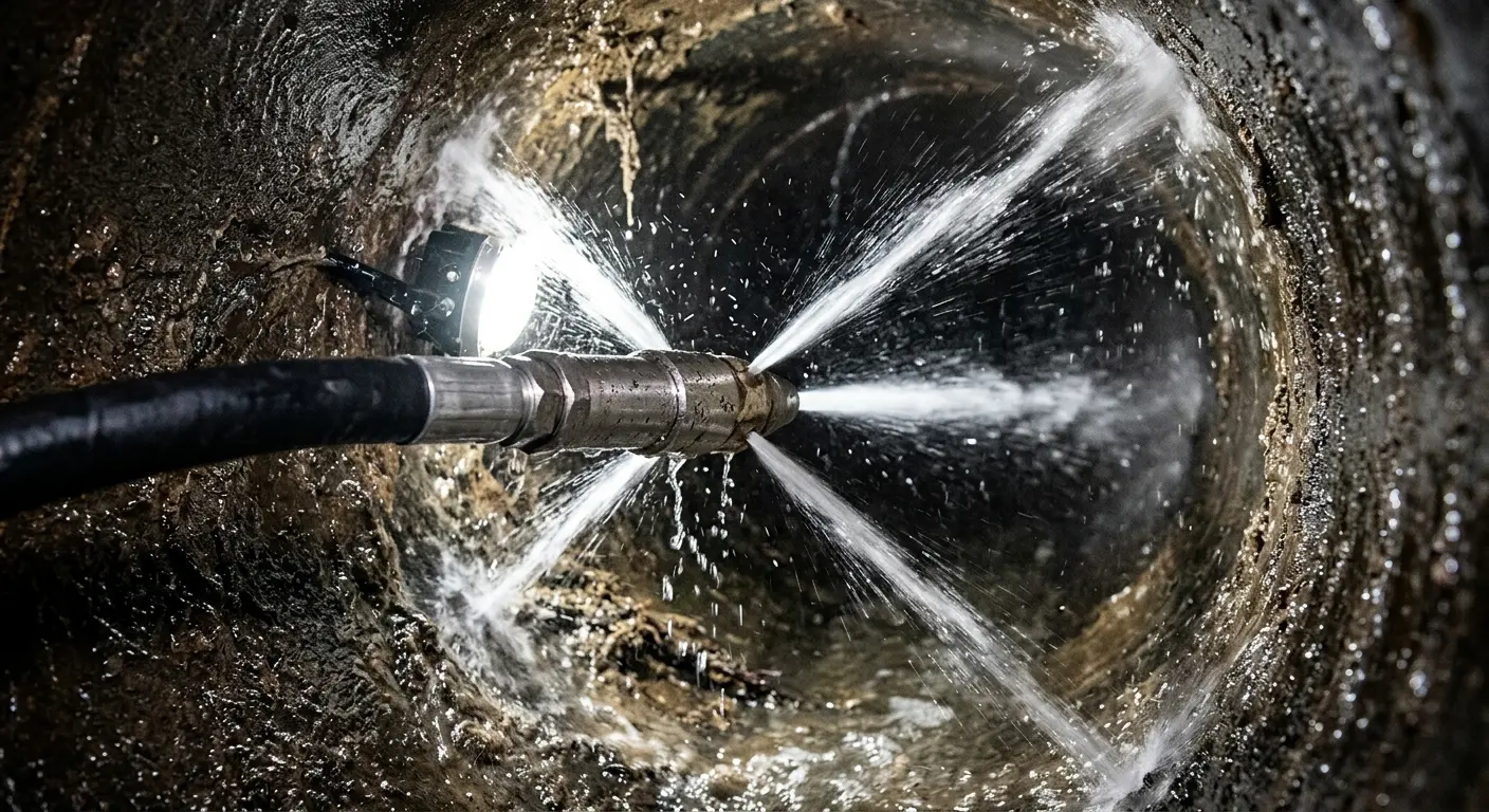 High-pressure hydro jetting nozzle cleaning sewer pipe for Emergency Drain Service in Deltona